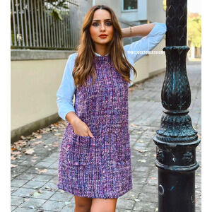 Zara NWT Purple Tweed Boucle Sleeveless Mini Dress M L
